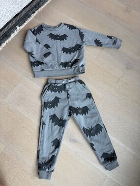 Zara Gray Bat Print Kids Matching Set